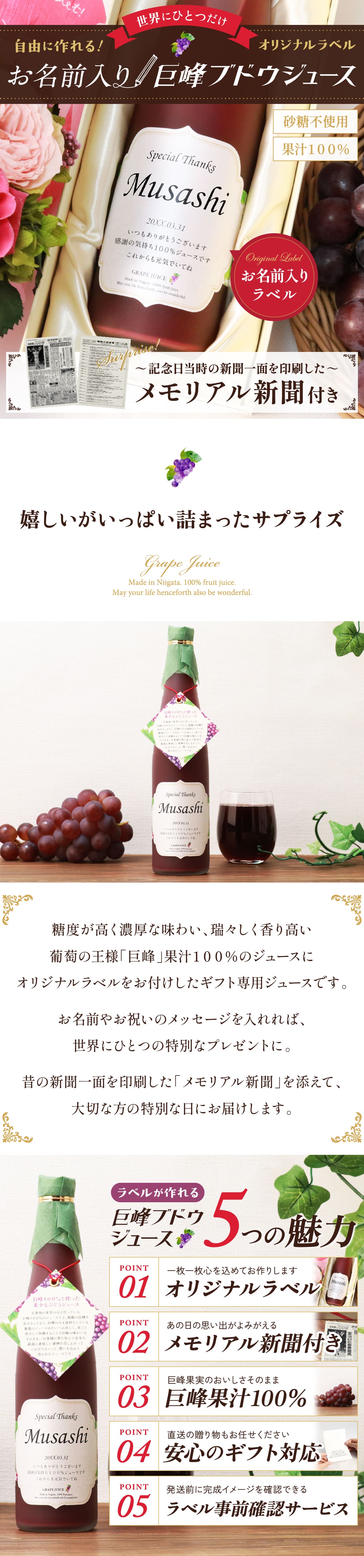 世界にひとつだけ お名前入り巨峰ぶどうジュース